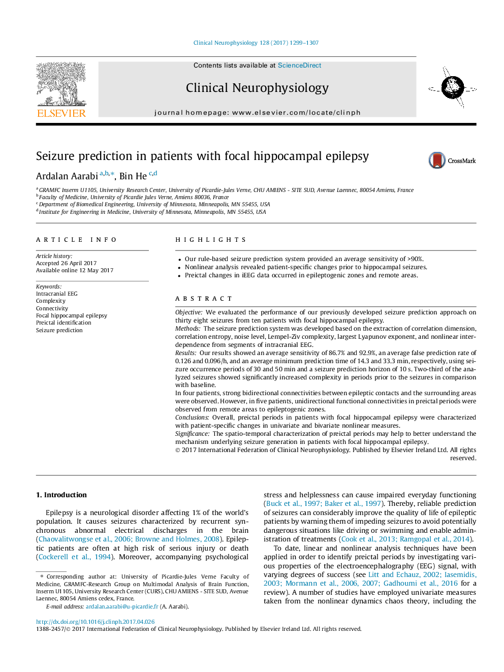 Seizure prediction in patients with focal hippocampal epilepsy