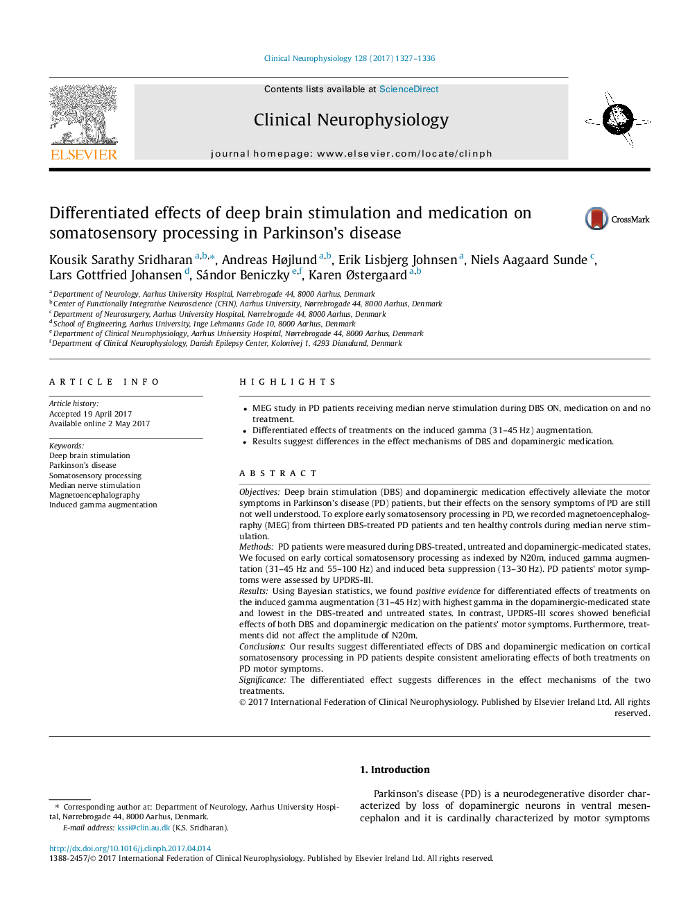 Differentiated effects of deep brain stimulation and medication on somatosensory processing in Parkinson's disease