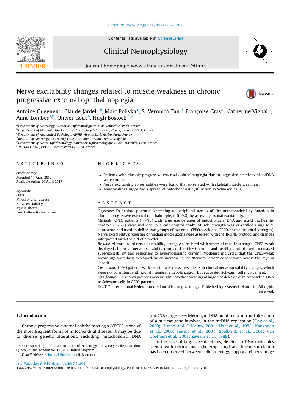 Nerve excitability changes related to muscle weakness in chronic progressive external ophthalmoplegia