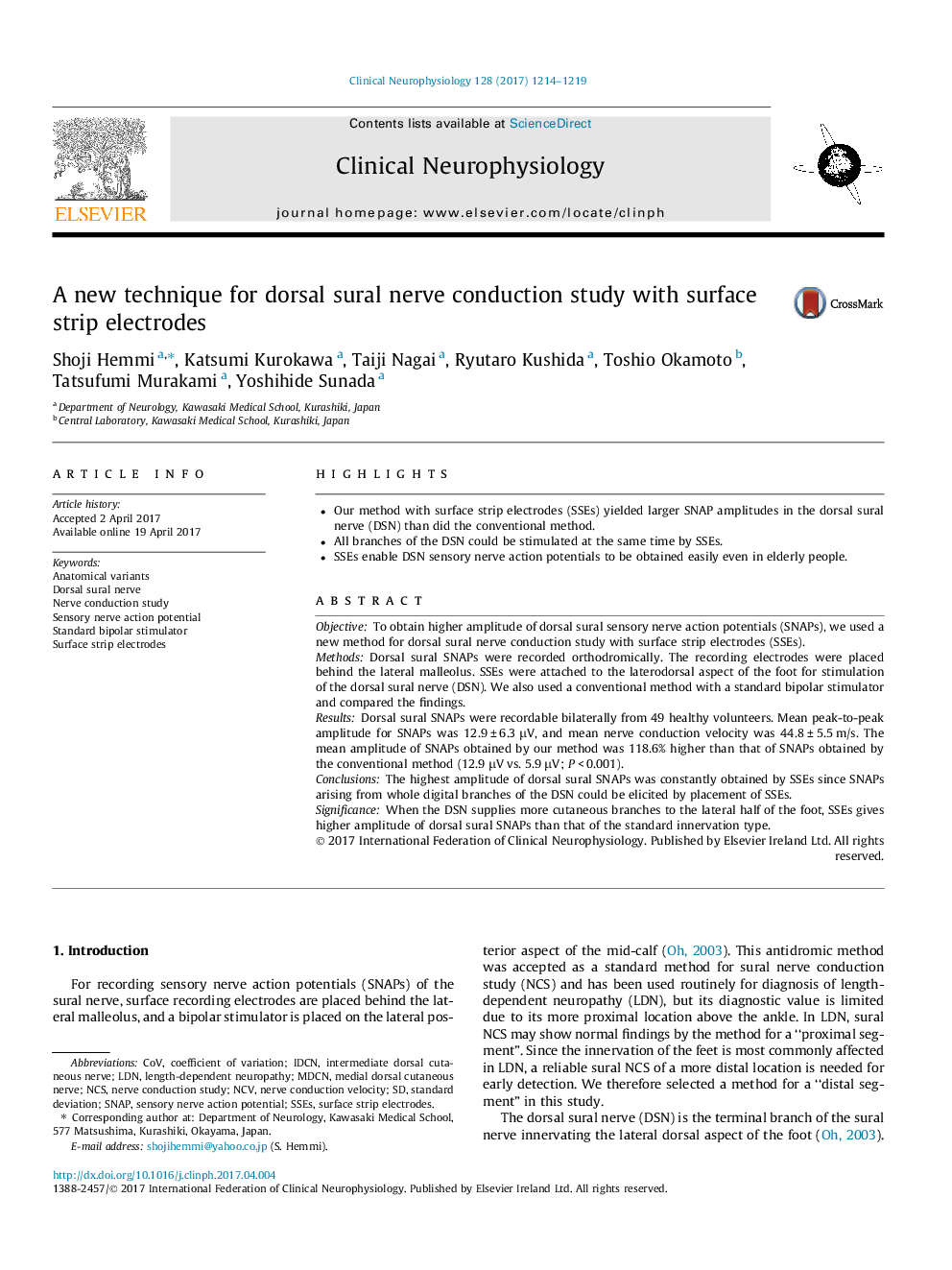 A new technique for dorsal sural nerve conduction study with surface strip electrodes