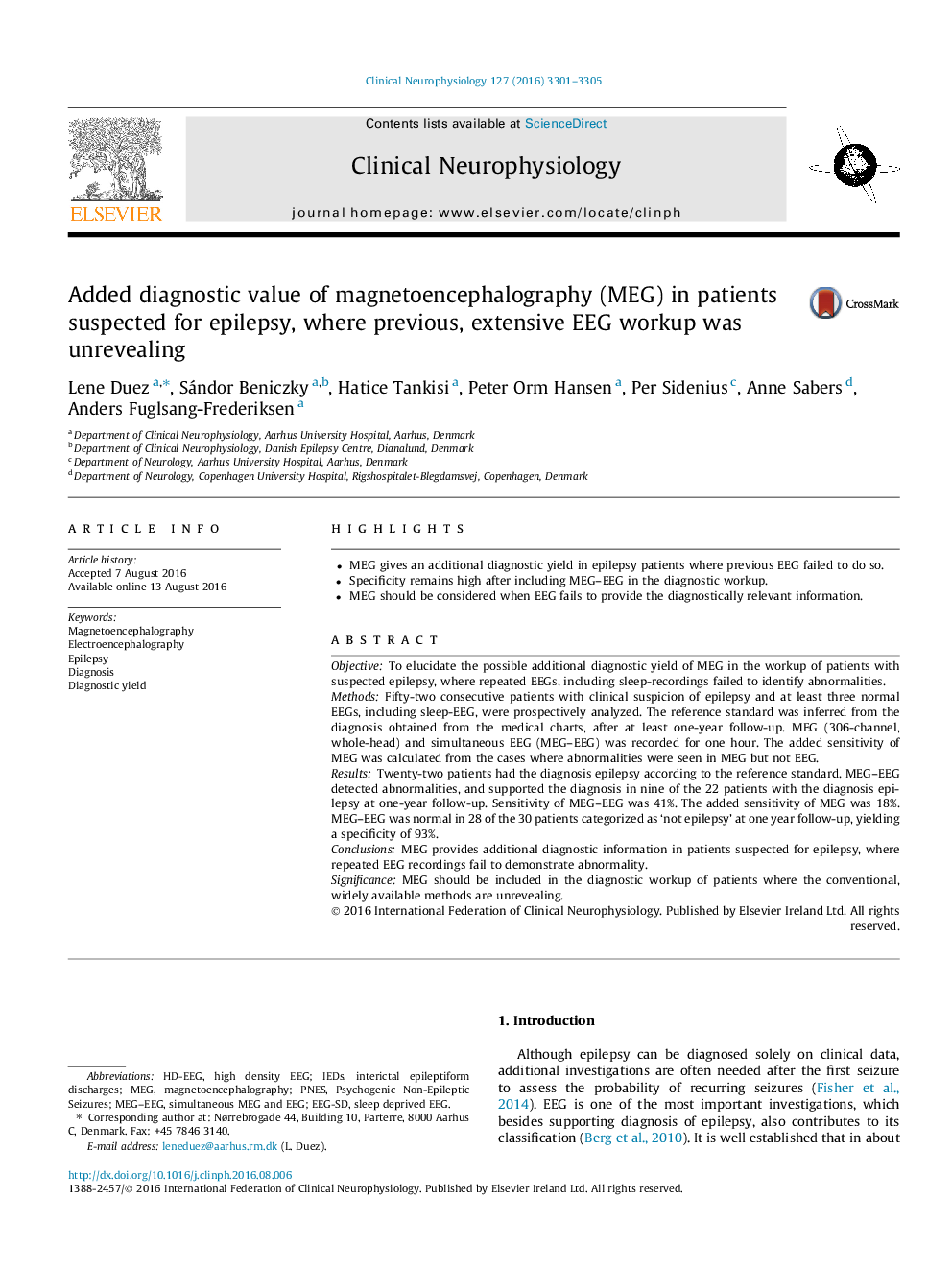 Added diagnostic value of magnetoencephalography (MEG) in patients suspected for epilepsy, where previous, extensive EEG workup was unrevealing