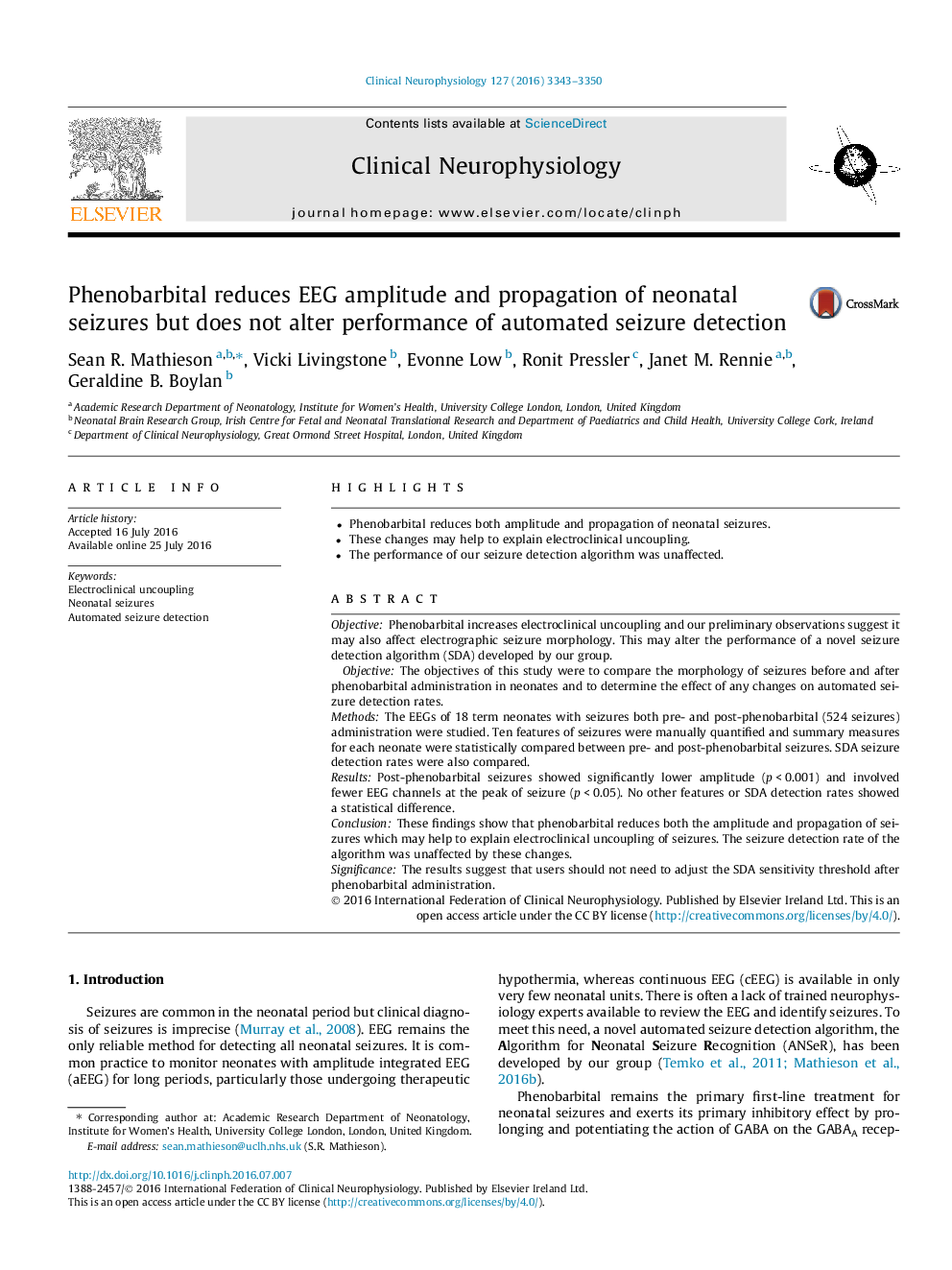 Phenobarbital reduces EEG amplitude and propagation of neonatal seizures but does not alter performance of automated seizure detection