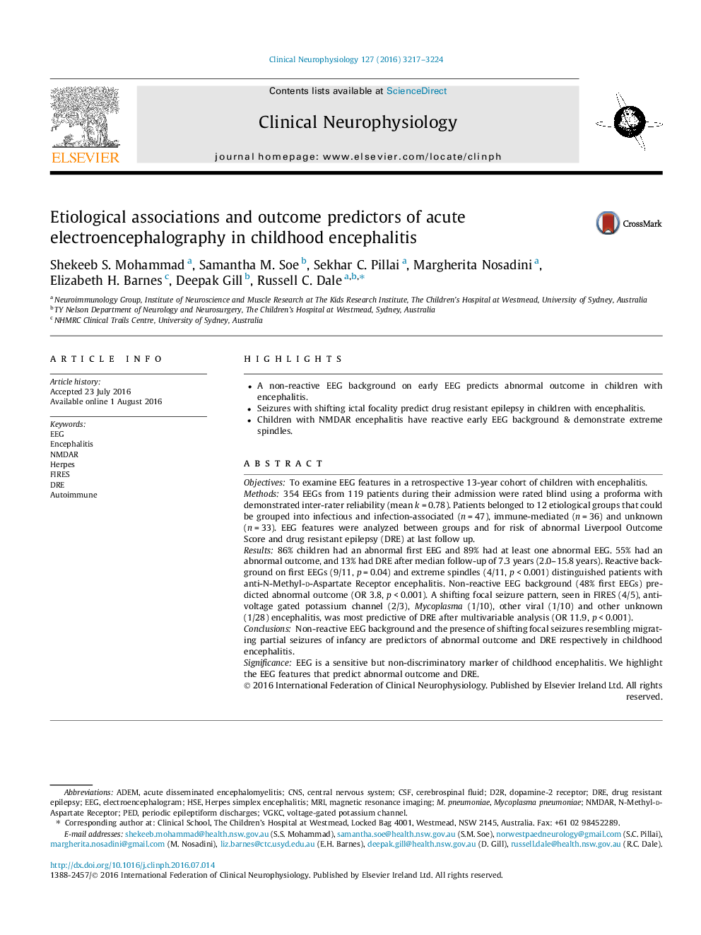 Etiological associations and outcome predictors of acute electroencephalography in childhood encephalitis