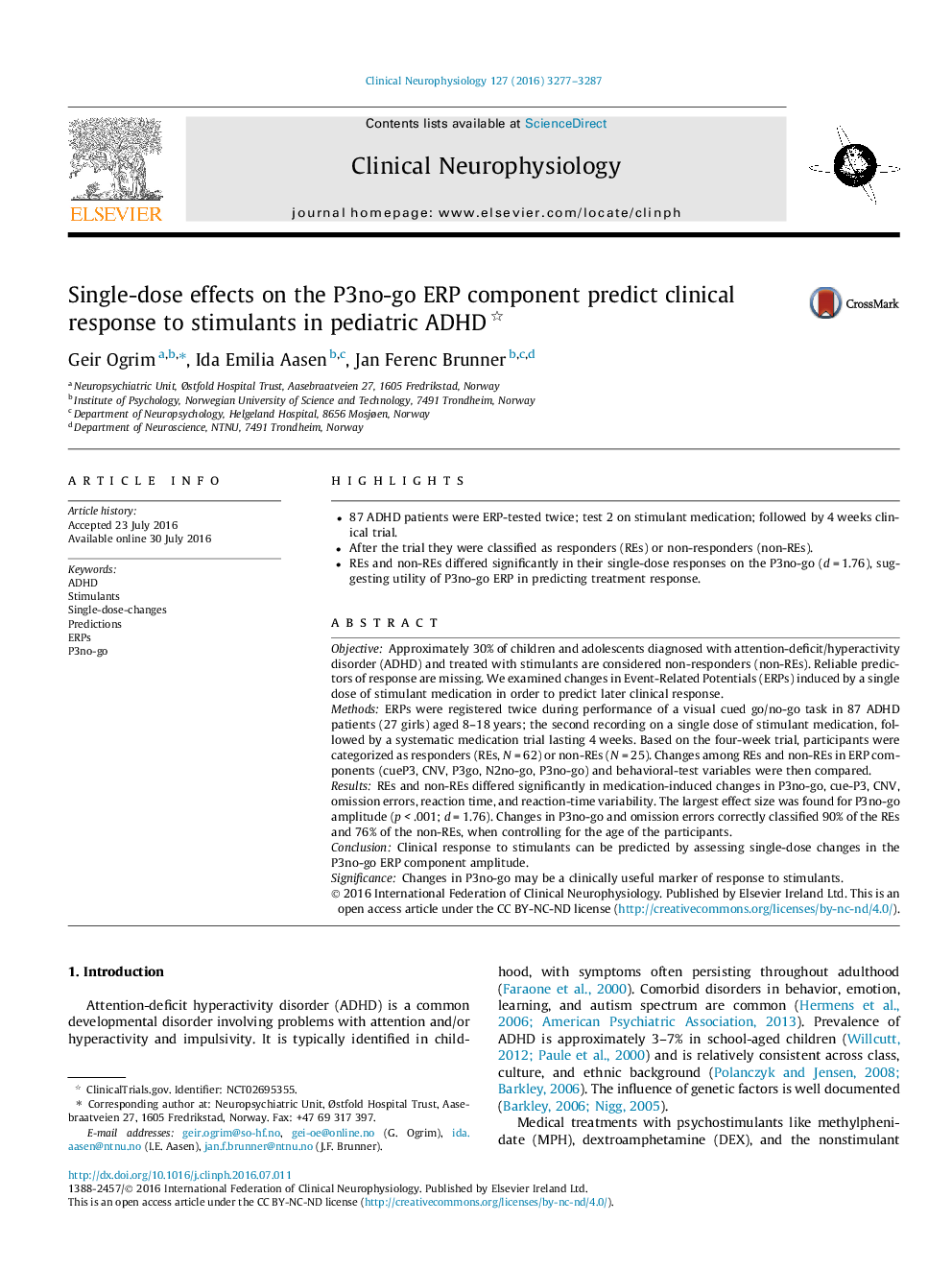 Single-dose effects on the P3no-go ERP component predict clinical response to stimulants in pediatric ADHD