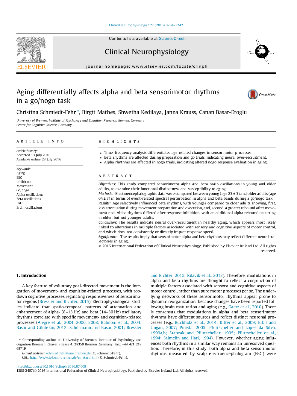 Aging differentially affects alpha and beta sensorimotor rhythms in a go/nogo task