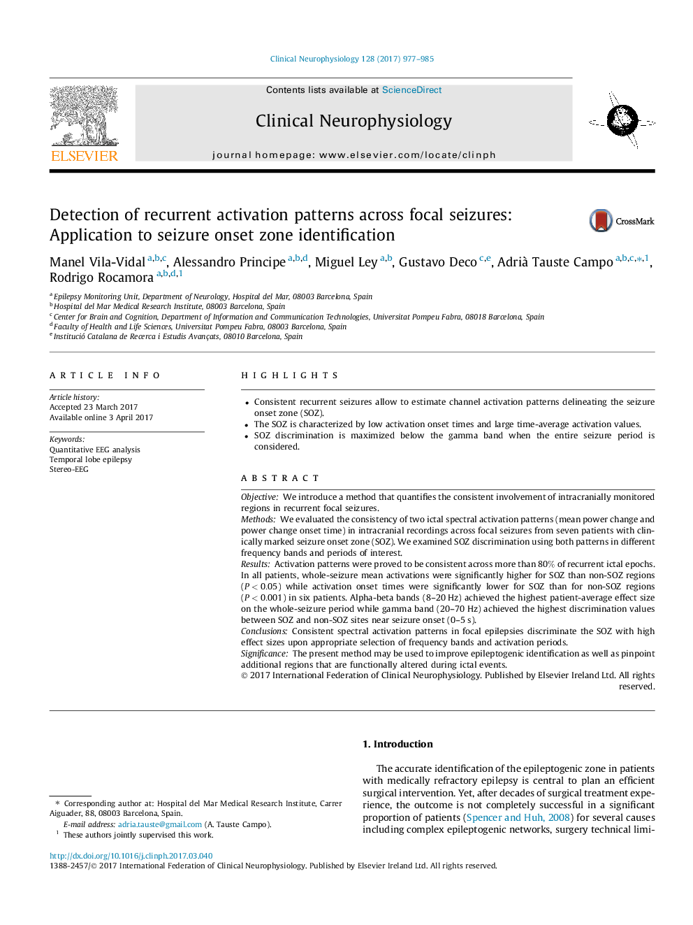 Detection of recurrent activation patterns across focal seizures: Application to seizure onset zone identification