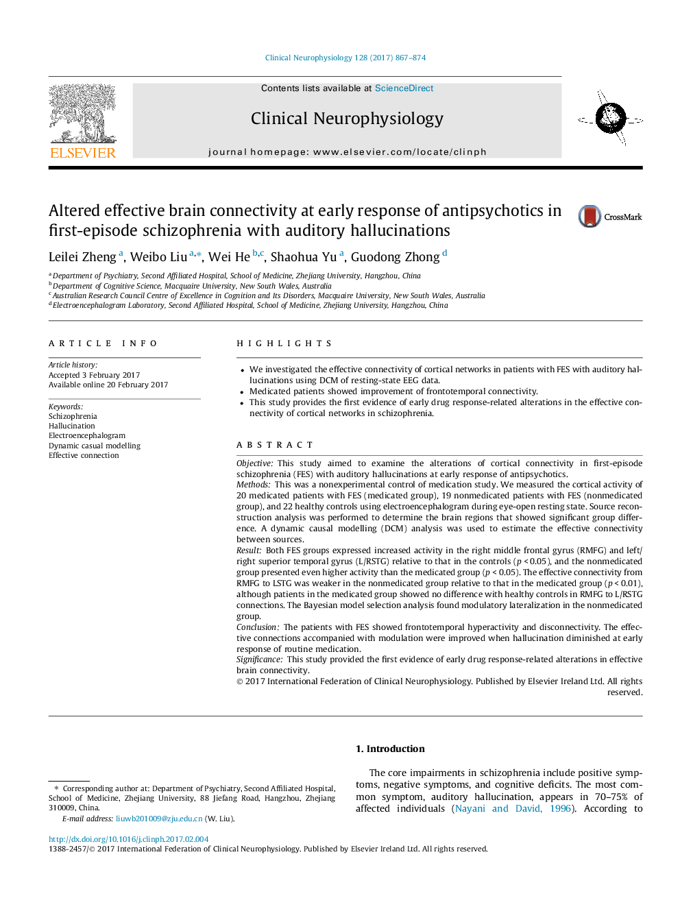 Altered effective brain connectivity at early response of antipsychotics in first-episode schizophrenia with auditory hallucinations