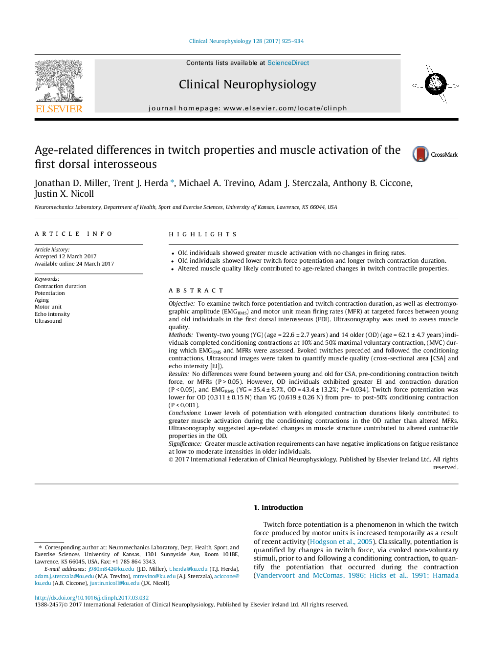 Age-related differences in twitch properties and muscle activation of the first dorsal interosseous