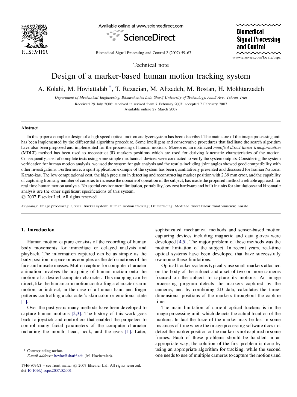 Design of a marker-based human motion tracking system