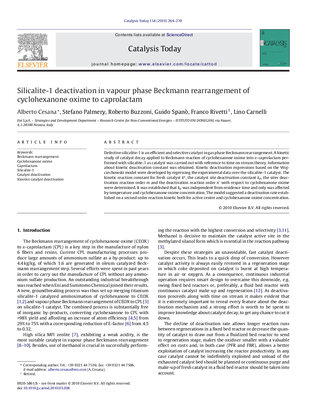 Silicalite-1 deactivation in vapour phase Beckmann rearrangement of cyclohexanone oxime to caprolactam