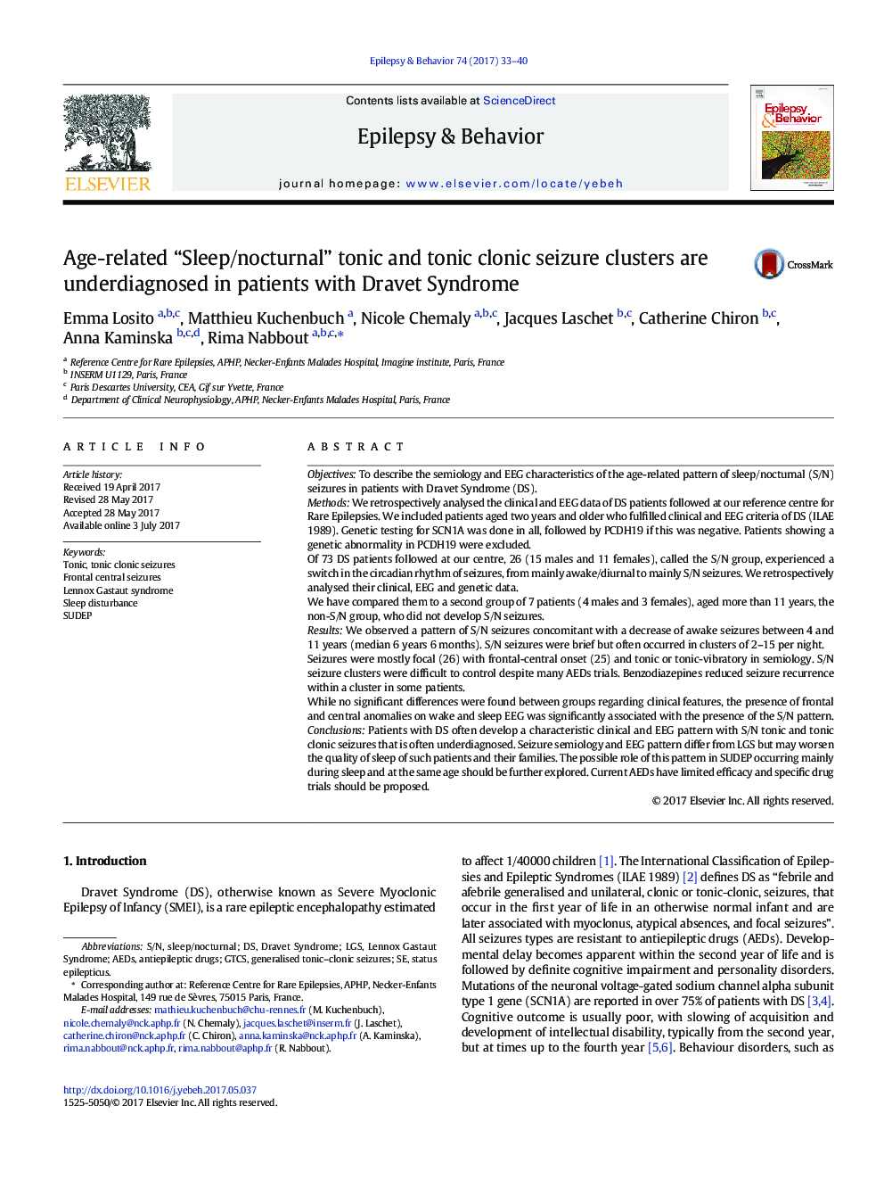 Age-related “Sleep/nocturnal” tonic and tonic clonic seizure clusters are underdiagnosed in patients with Dravet Syndrome