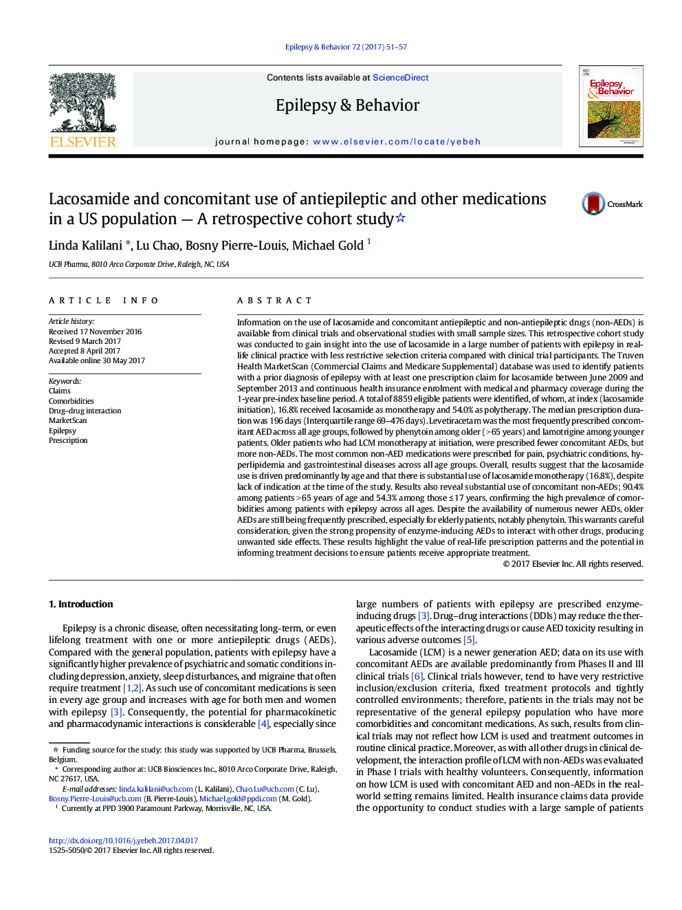 Lacosamide and concomitant use of antiepileptic and other medications in a US population - A retrospective cohort study