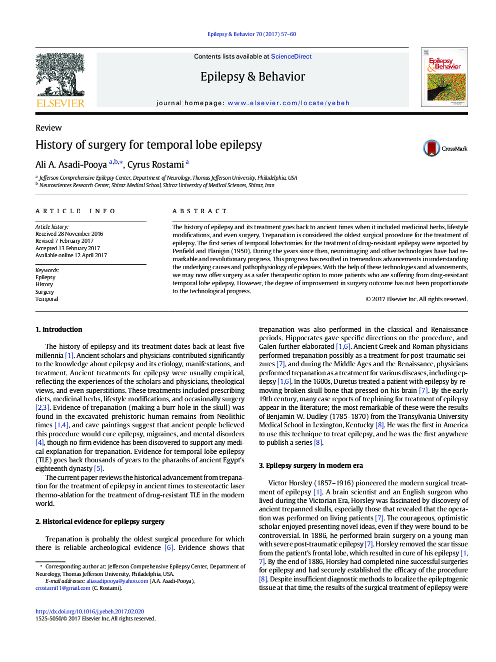 ReviewHistory of surgery for temporal lobe epilepsy