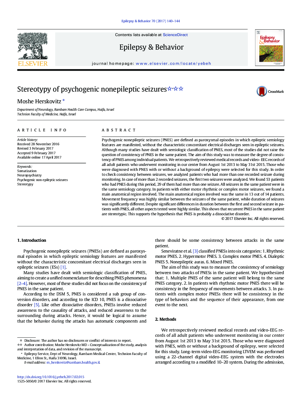 Stereotypy of psychogenic nonepileptic seizures