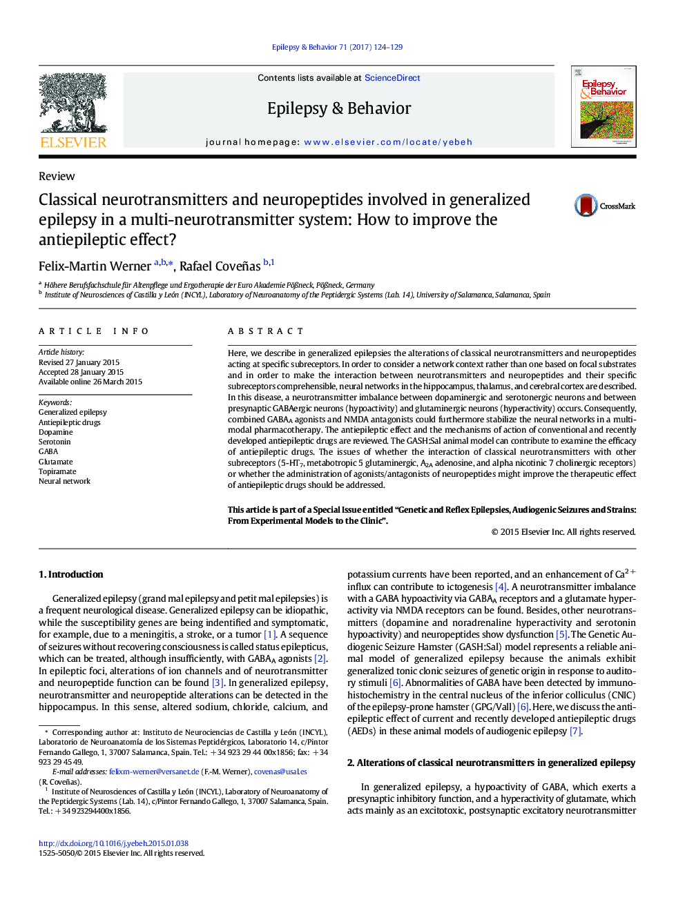 Classical neurotransmitters and neuropeptides involved in generalized epilepsy in a multi-neurotransmitter system: How to improve the antiepileptic effect?