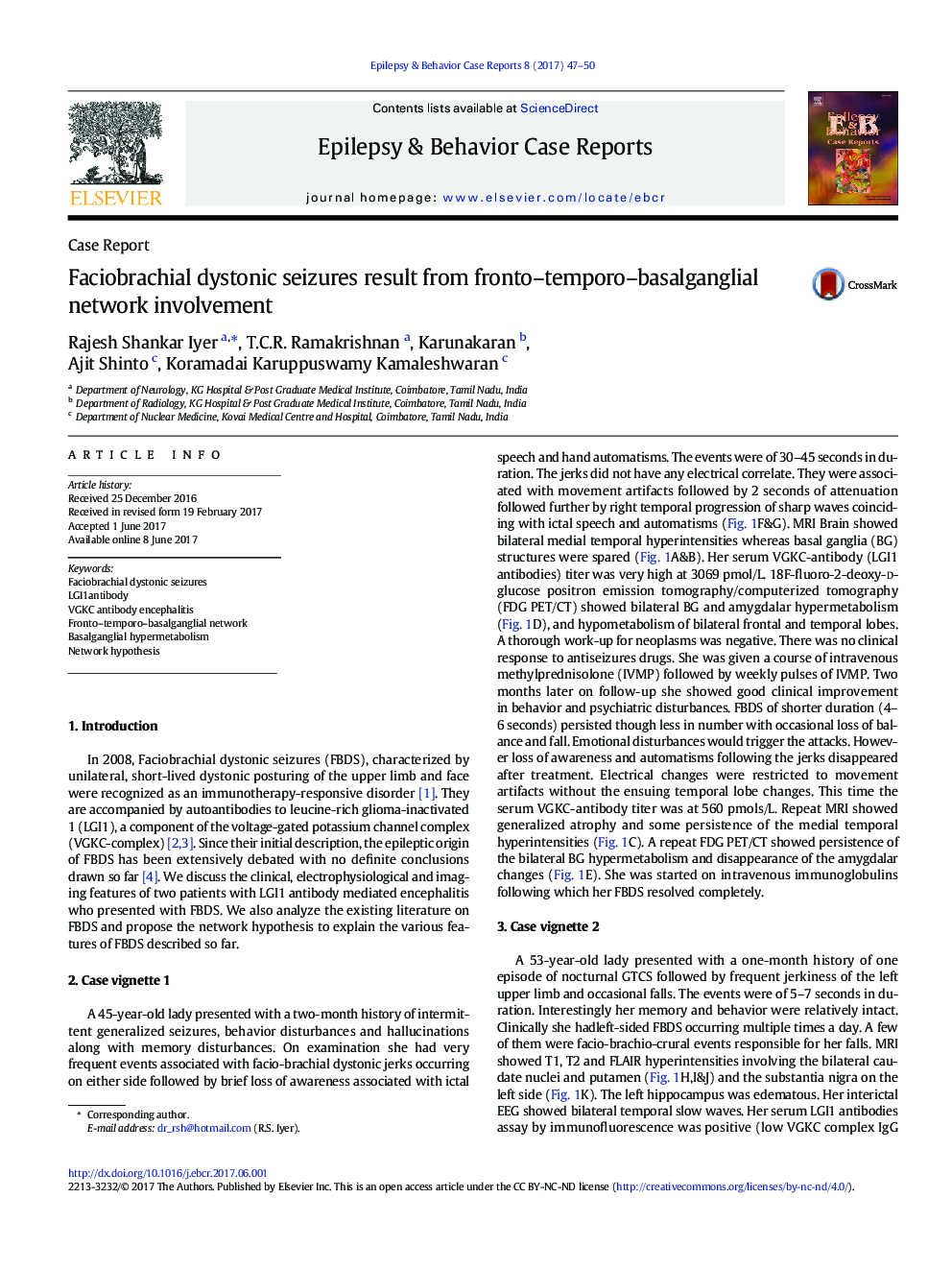 Case ReportFaciobrachial dystonic seizures result from fronto-temporo-basalganglial network involvement