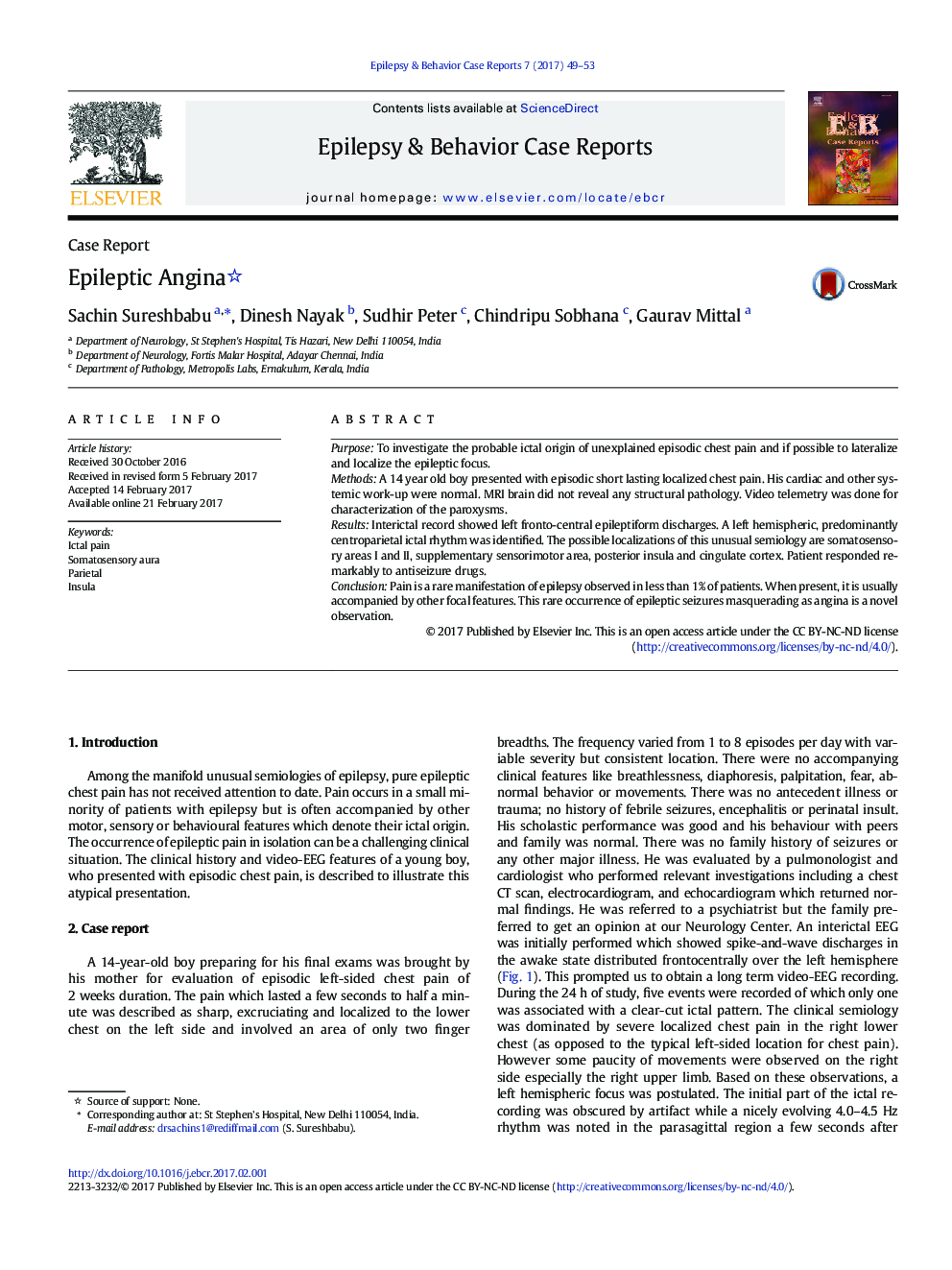 Case ReportEpileptic Angina