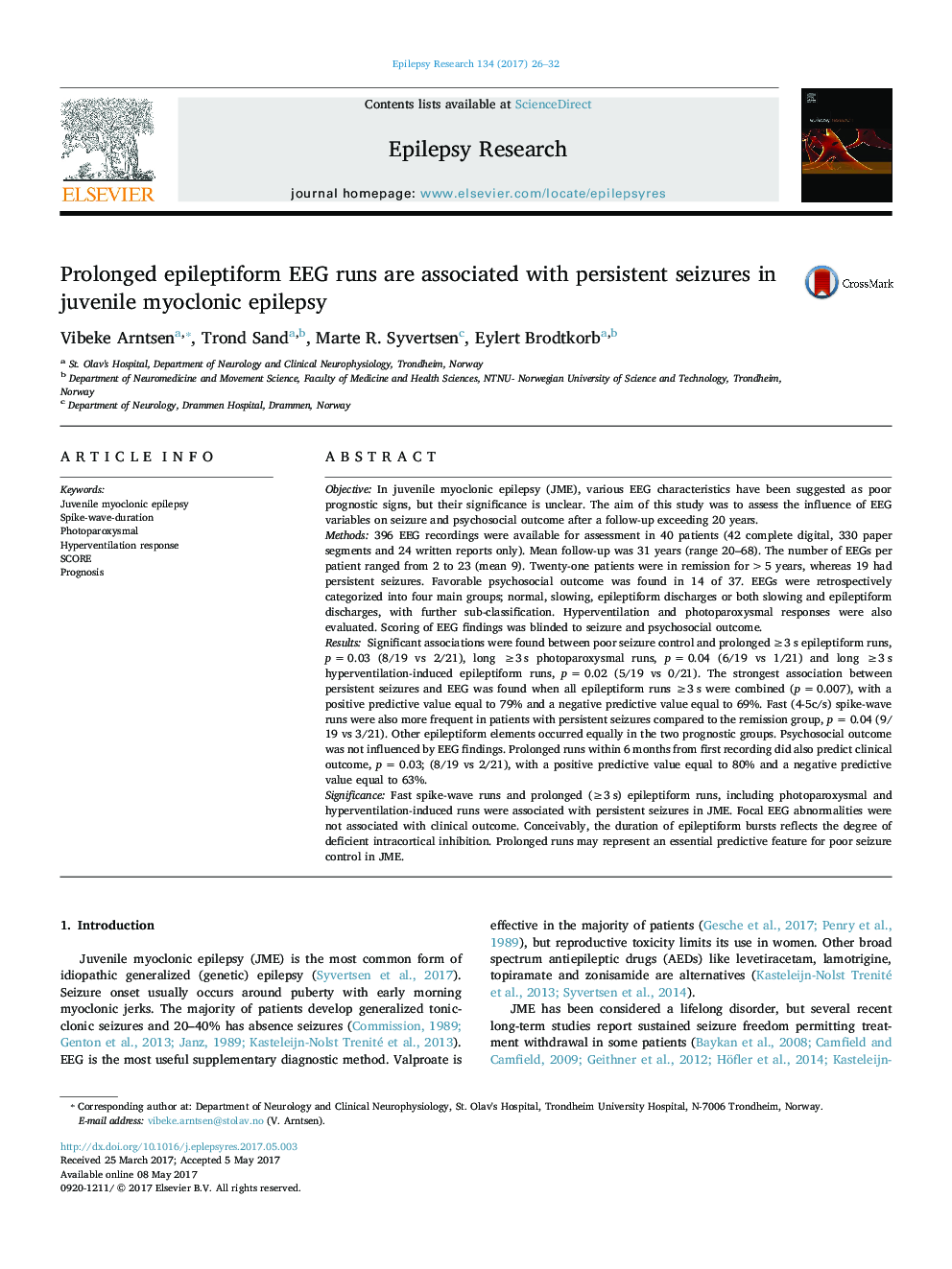 Prolonged epileptiform EEG runs are associated with persistent seizures in juvenile myoclonic epilepsy