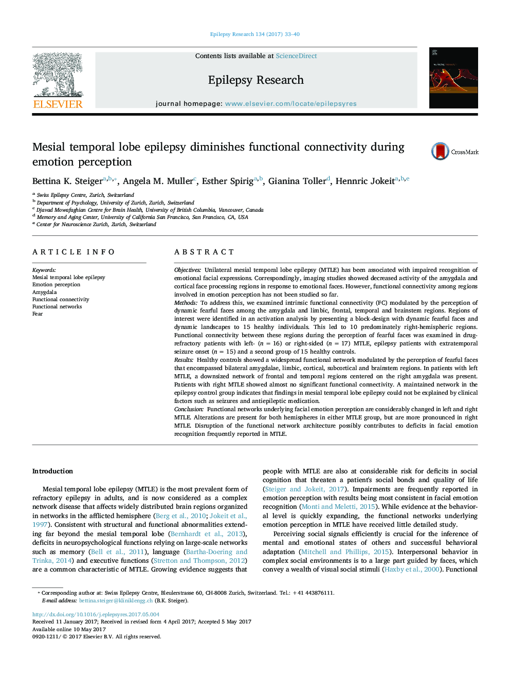 Mesial temporal lobe epilepsy diminishes functional connectivity during emotion perception