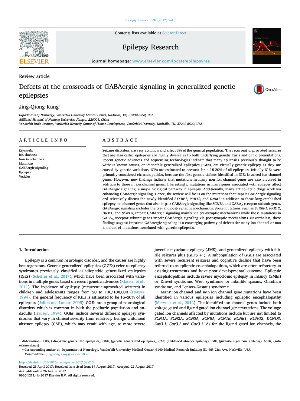 Review articleDefects at the crossroads of GABAergic signaling in generalized genetic epilepsies