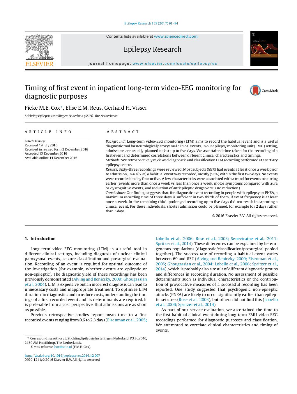 Timing of first event in inpatient long-term video-EEG monitoring for diagnostic purposes