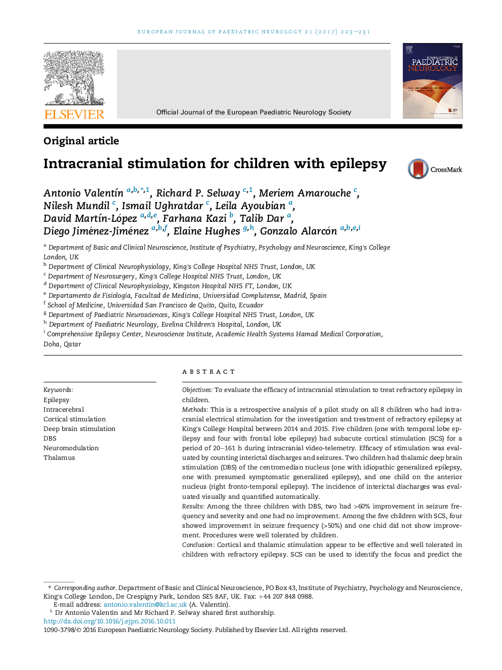 Original articleIntracranial stimulation for children with epilepsy