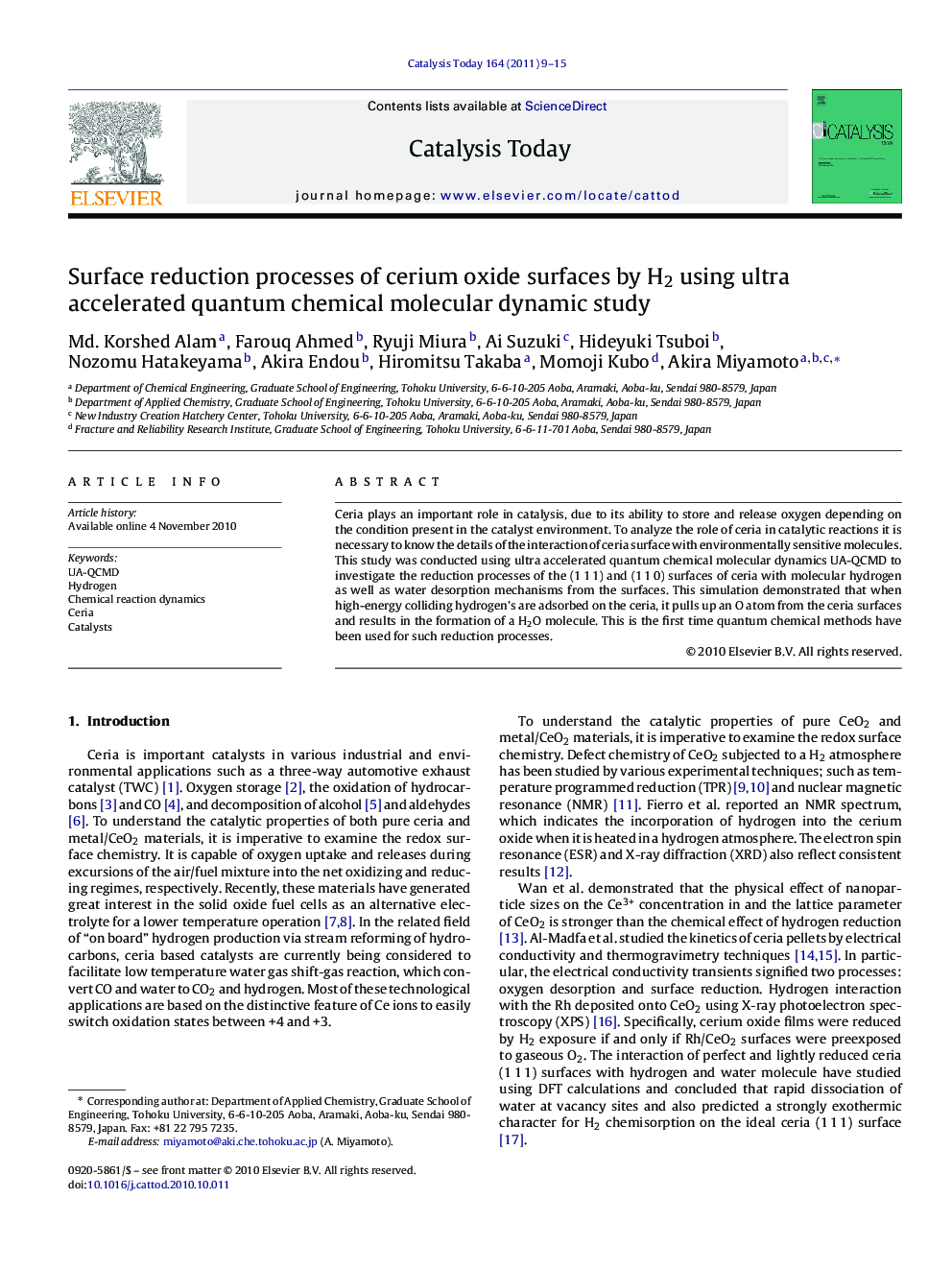 Surface reduction processes of cerium oxide surfaces by H2 using ultra accelerated quantum chemical molecular dynamic study