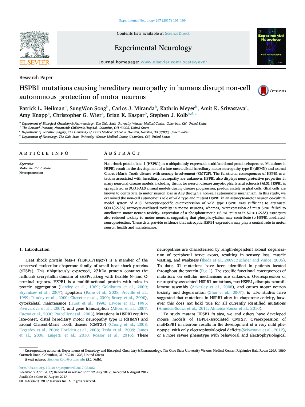 Research PaperHSPB1 mutations causing hereditary neuropathy in humans disrupt non-cell autonomous protection of motor neurons