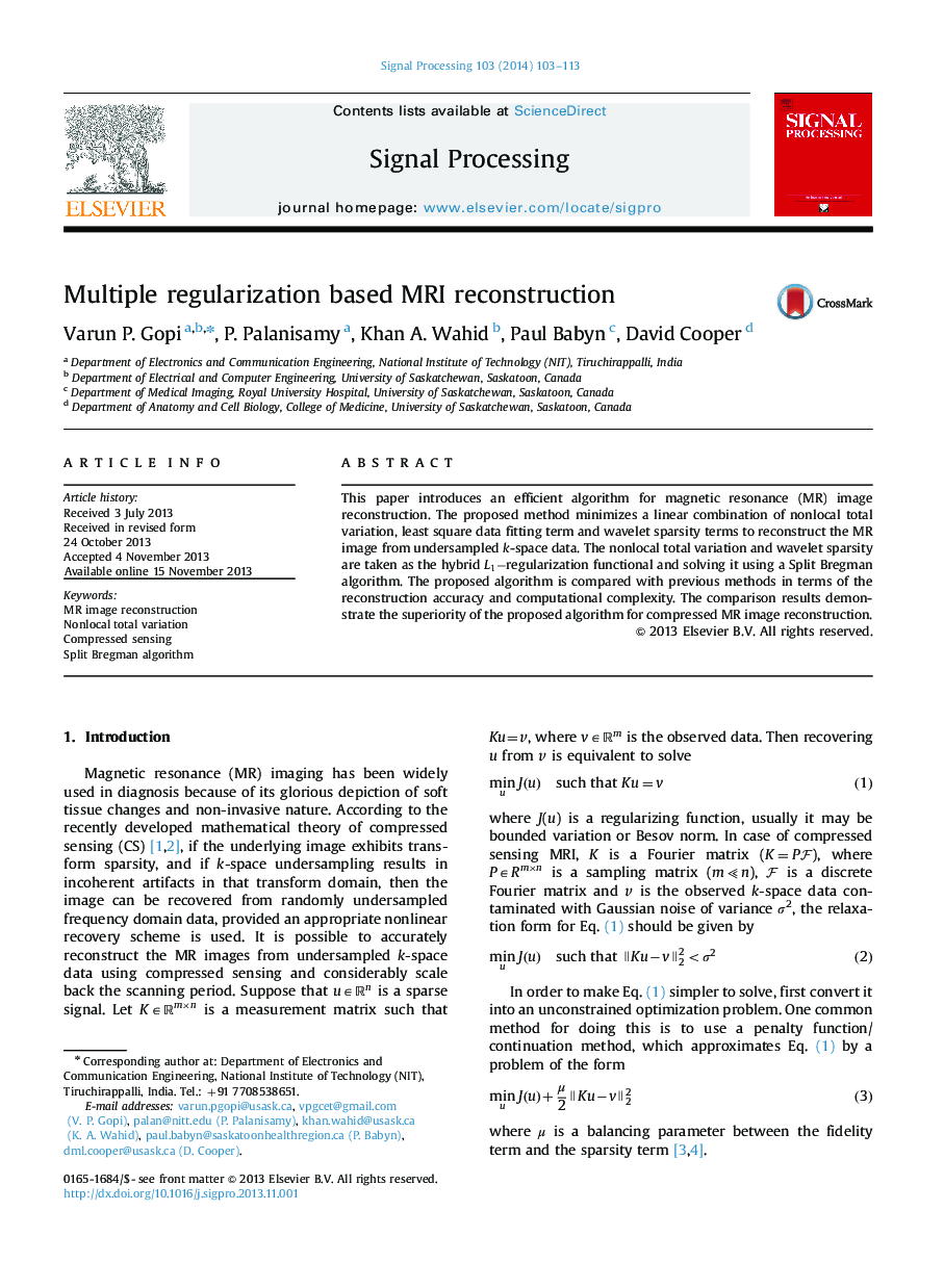 Multiple regularization based MRI reconstruction