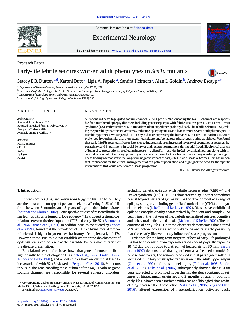 Research PaperEarly-life febrile seizures worsen adult phenotypes in Scn1a mutants