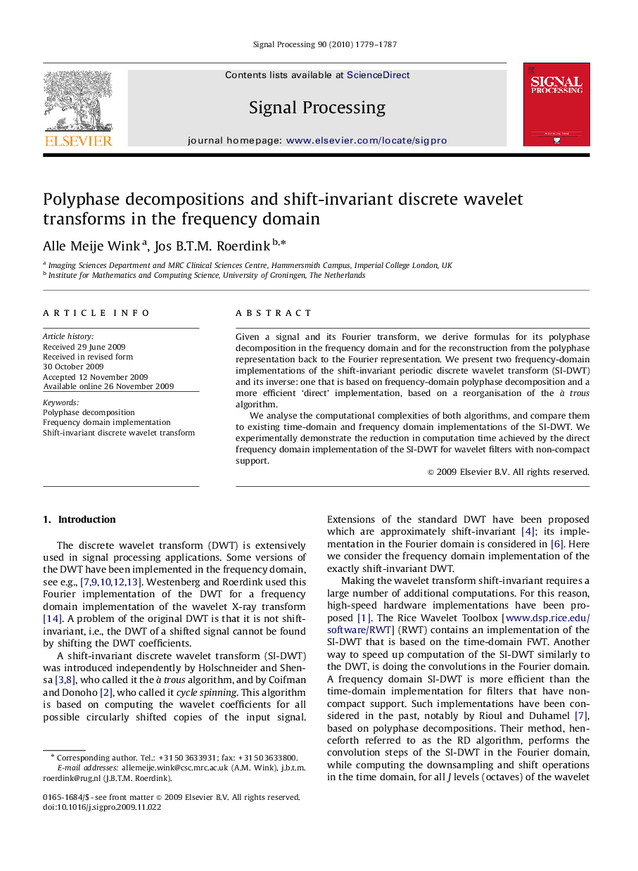 Polyphase decompositions and shift-invariant discrete wavelet transforms in the frequency domain