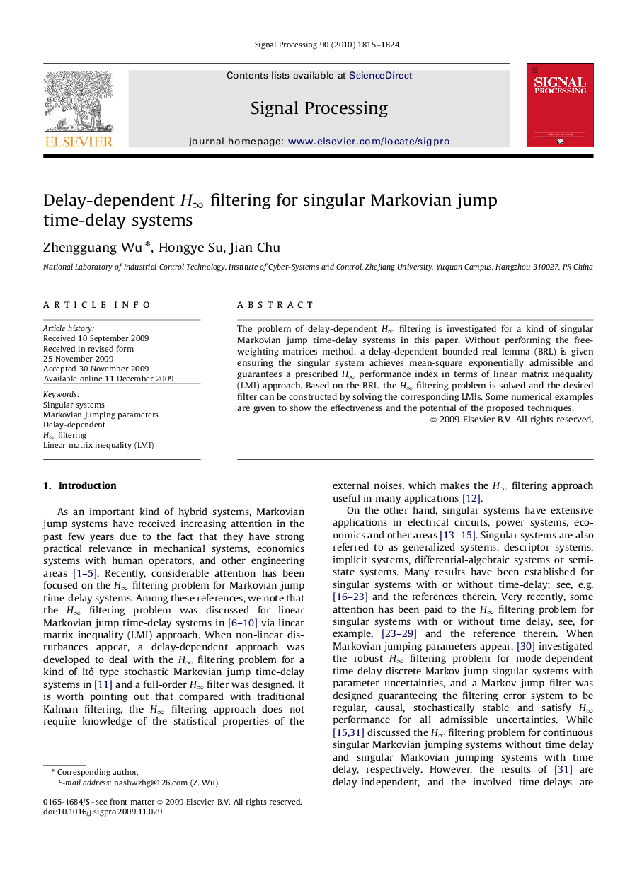 Delay-dependent H∞H∞ filtering for singular Markovian jump time-delay systems