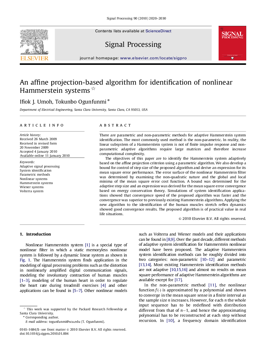 An affine projection-based algorithm for identification of nonlinear Hammerstein systems 