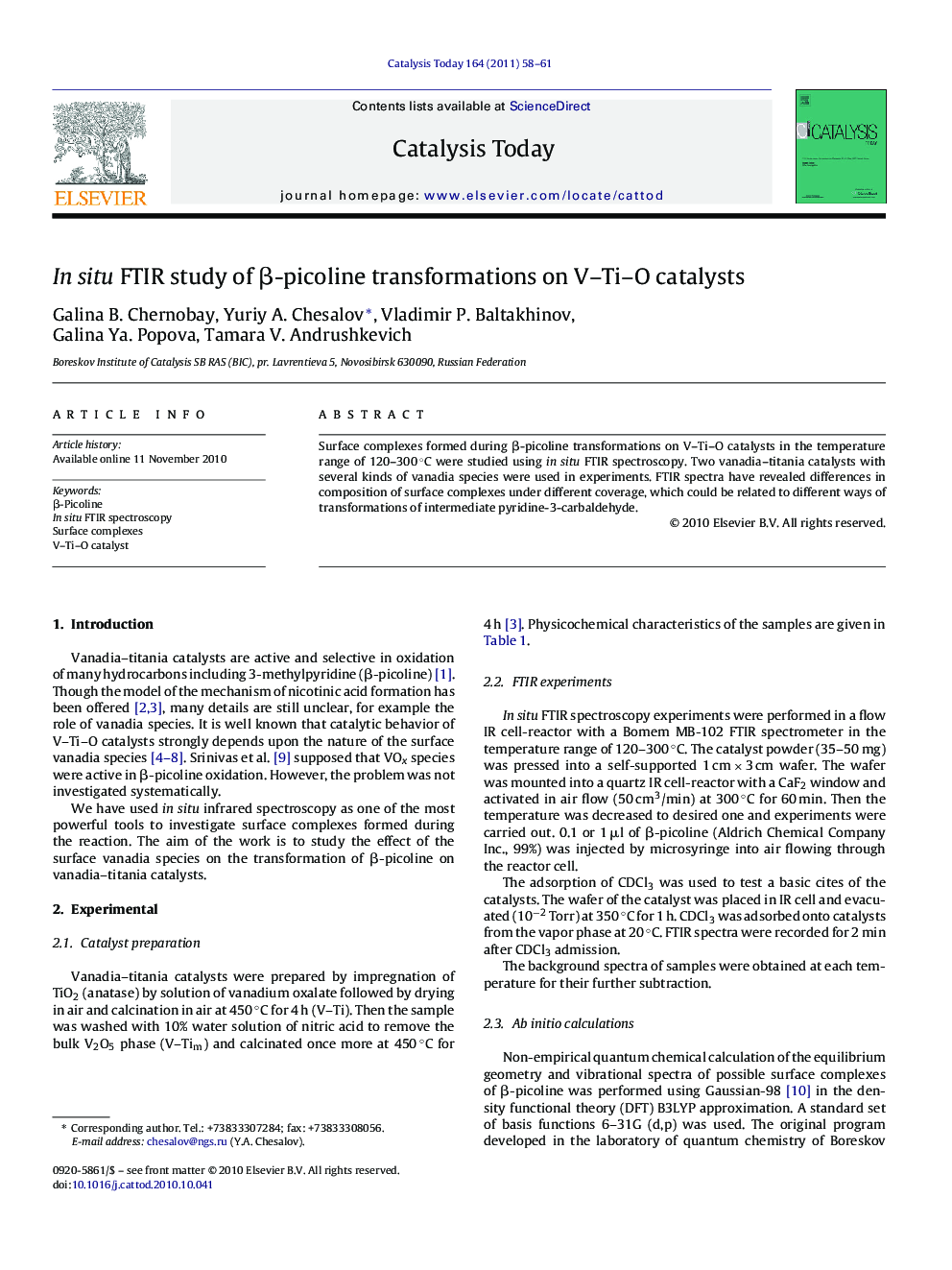 In situ FTIR study of β-picoline transformations on V–Ti–O catalysts