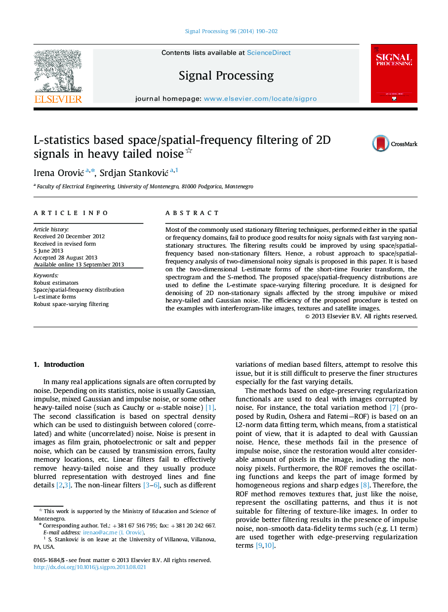 L-statistics based space/spatial-frequency filtering of 2D signals in heavy tailed noise 