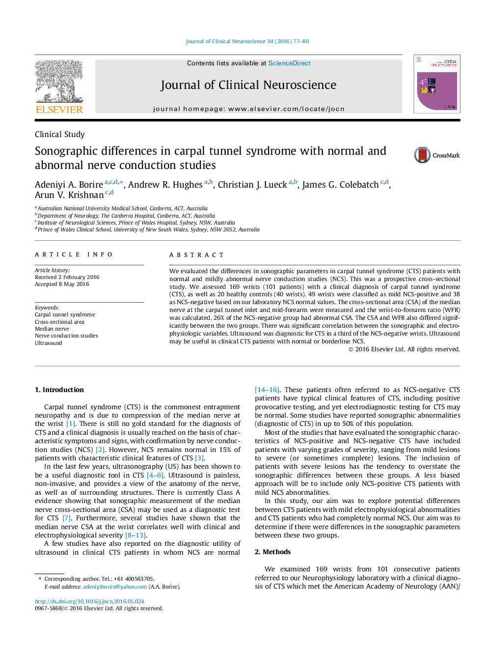 Clinical StudySonographic differences in carpal tunnel syndrome with normal and abnormal nerve conduction studies