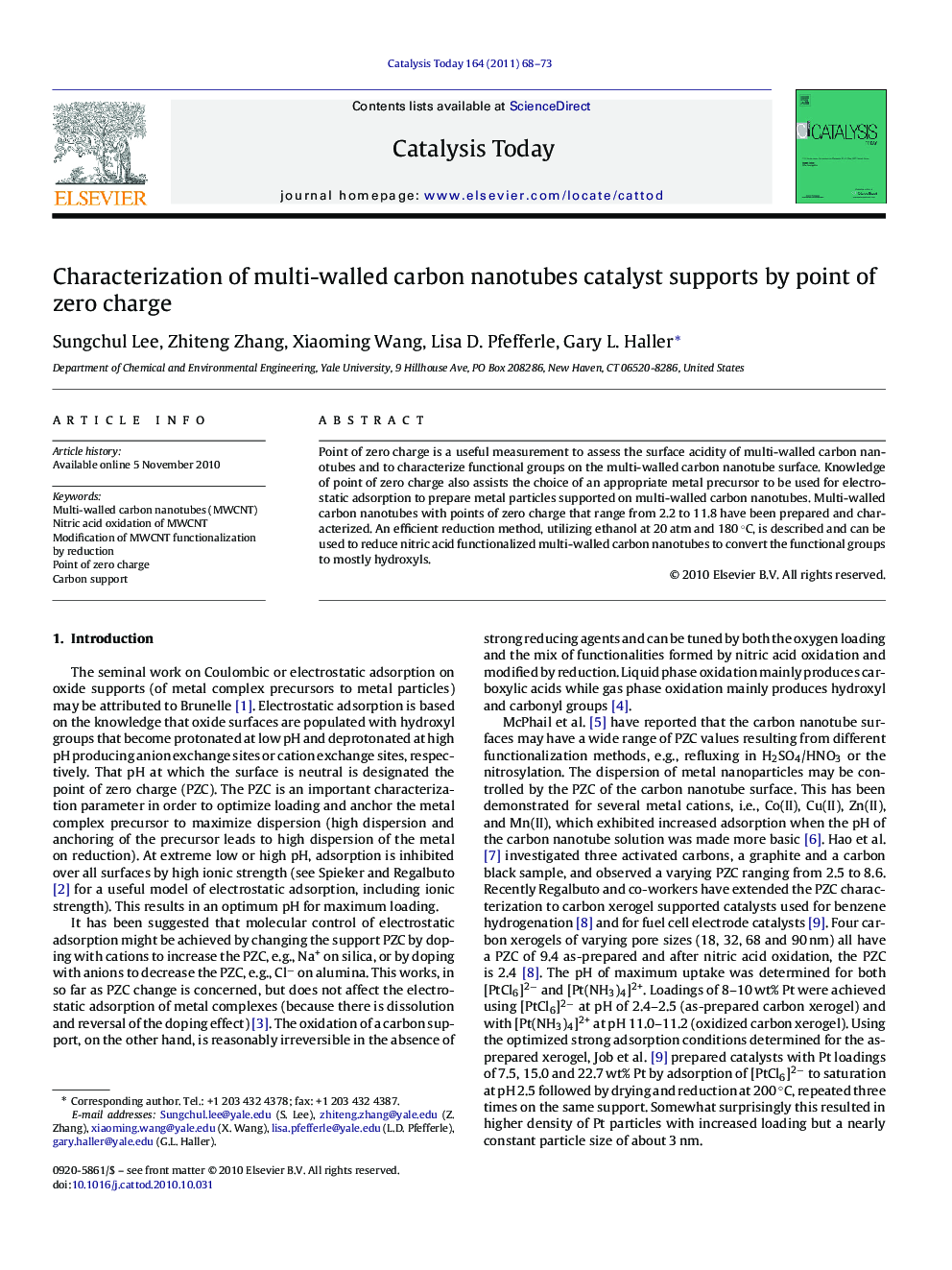 عکس صفحه اول مقاله: Characterization of multi-walled carbon nanotubes catalyst supports by point of zero charge Characterization of multi-walled carbon nanotubes catalyst supports by point of zero charge