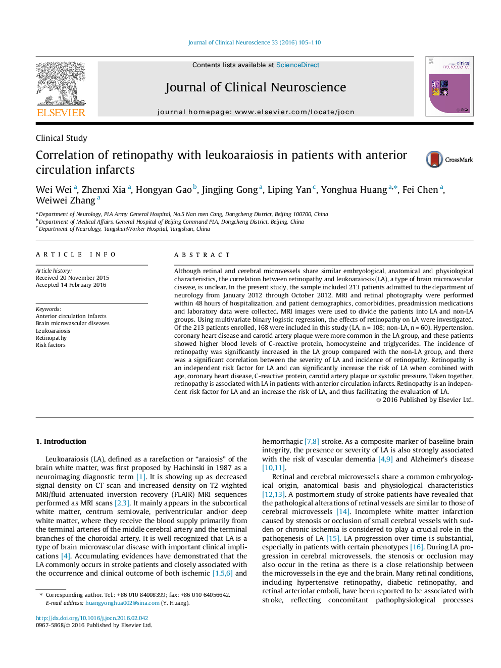 Clinical StudyCorrelation of retinopathy with leukoaraiosis in patients with anterior circulation infarcts