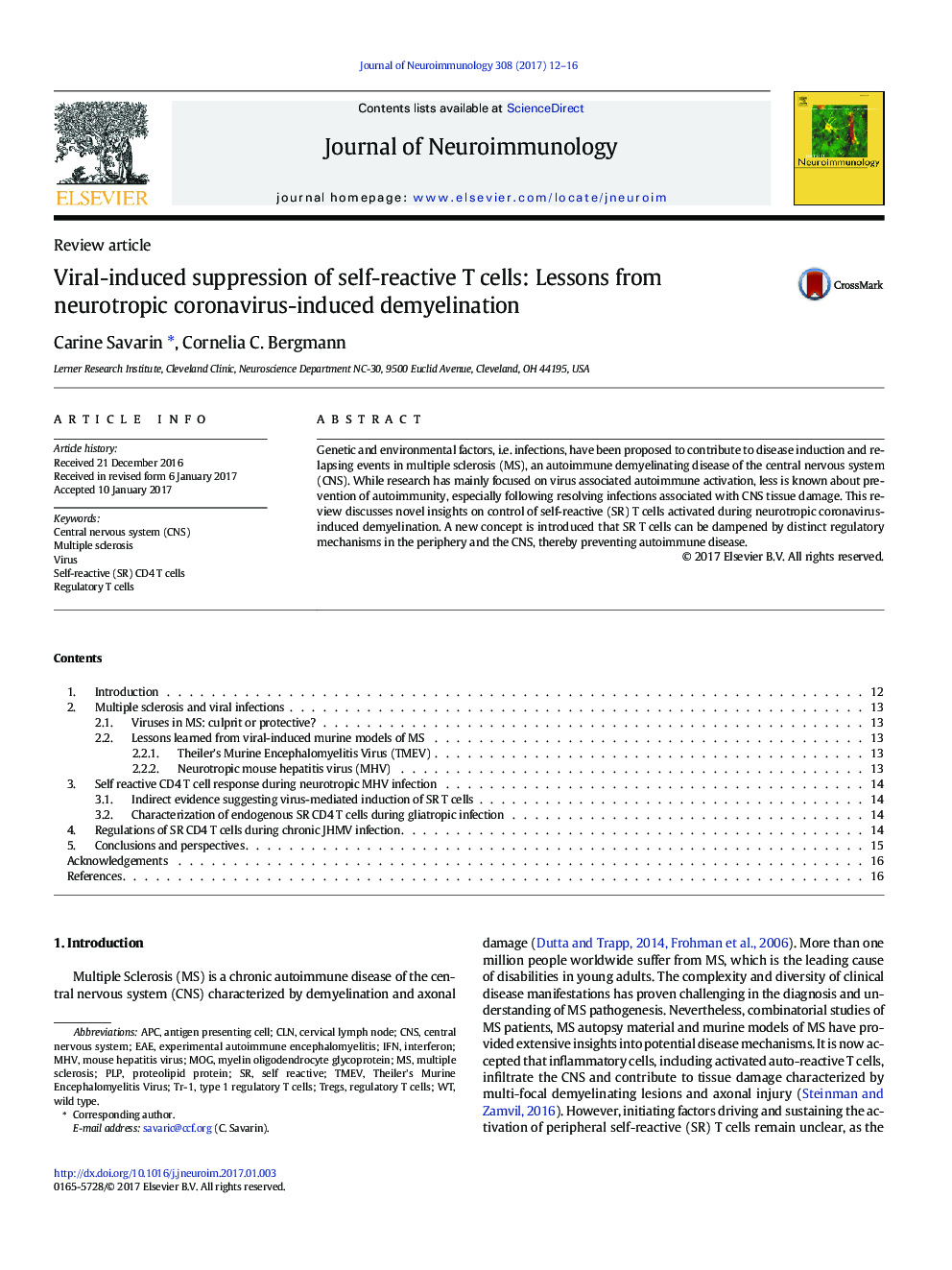 Review articleViral-induced suppression of self-reactive T cells: Lessons from neurotropic coronavirus-induced demyelination