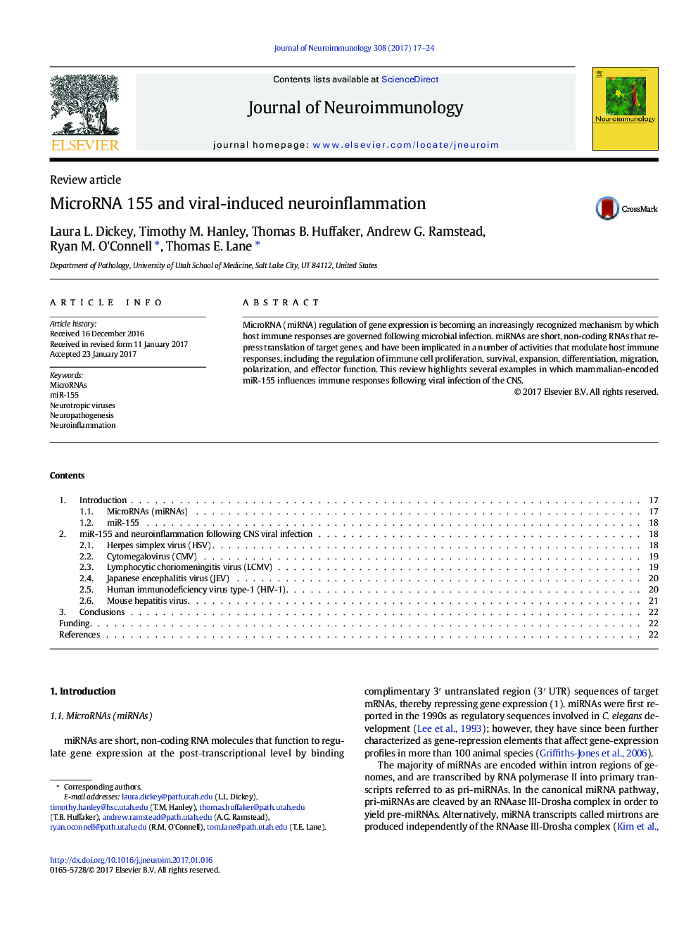 Review articleMicroRNA 155 and viral-induced neuroinflammation