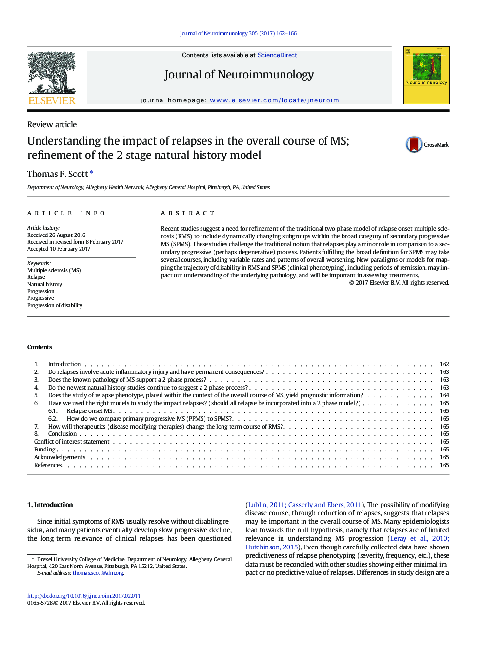 Review articleUnderstanding the impact of relapses in the overall course of MS; refinement of the 2 stage natural history model