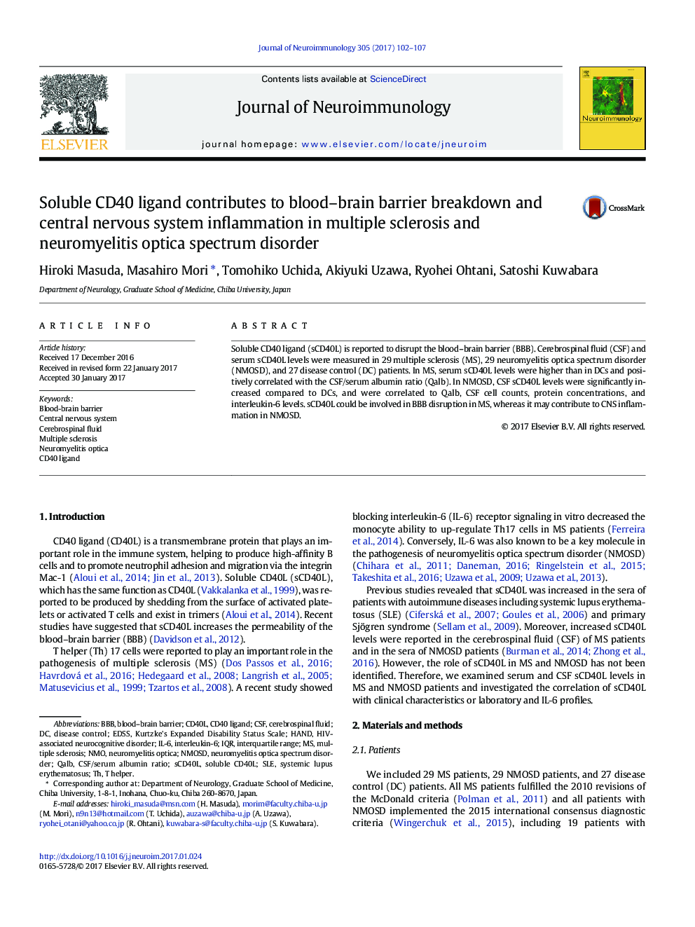 Soluble CD40 ligand contributes to blood-brain barrier breakdown and central nervous system inflammation in multiple sclerosis and neuromyelitis optica spectrum disorder