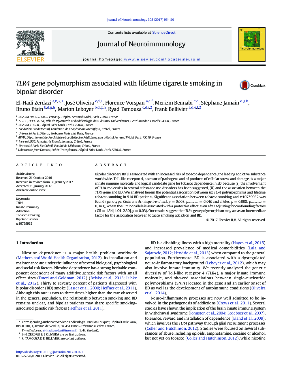 TLR4 gene polymorphism associated with lifetime cigarette smoking in bipolar disorder