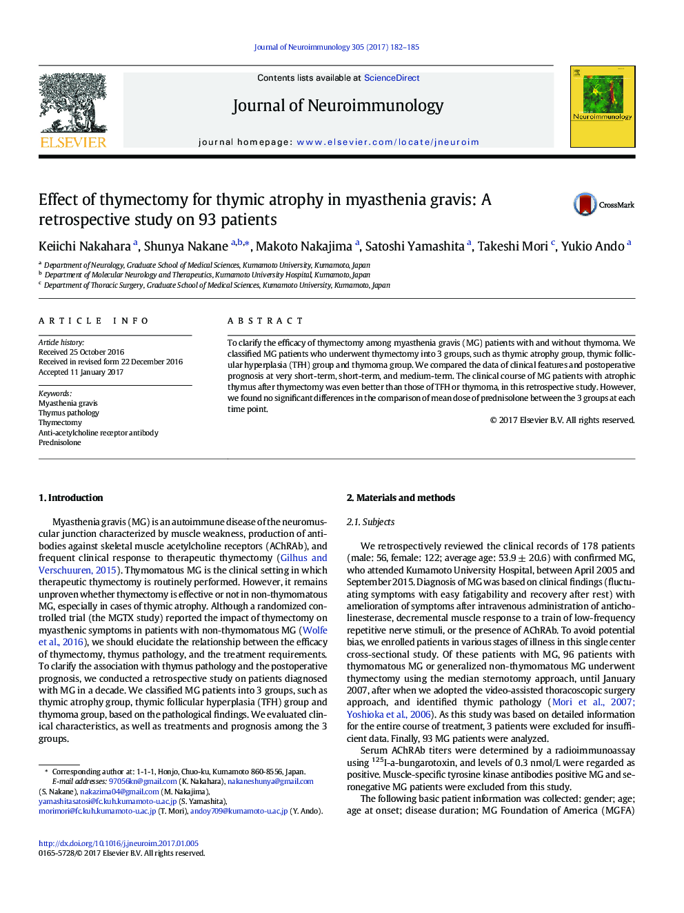 Effect of thymectomy for thymic atrophy in myasthenia gravis: A retrospective study on 93 patients