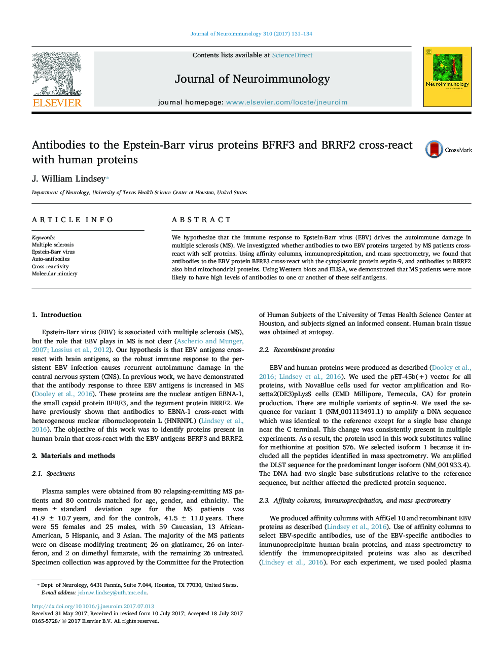 Antibodies to the Epstein-Barr virus proteins BFRF3 and BRRF2 cross-react with human proteins