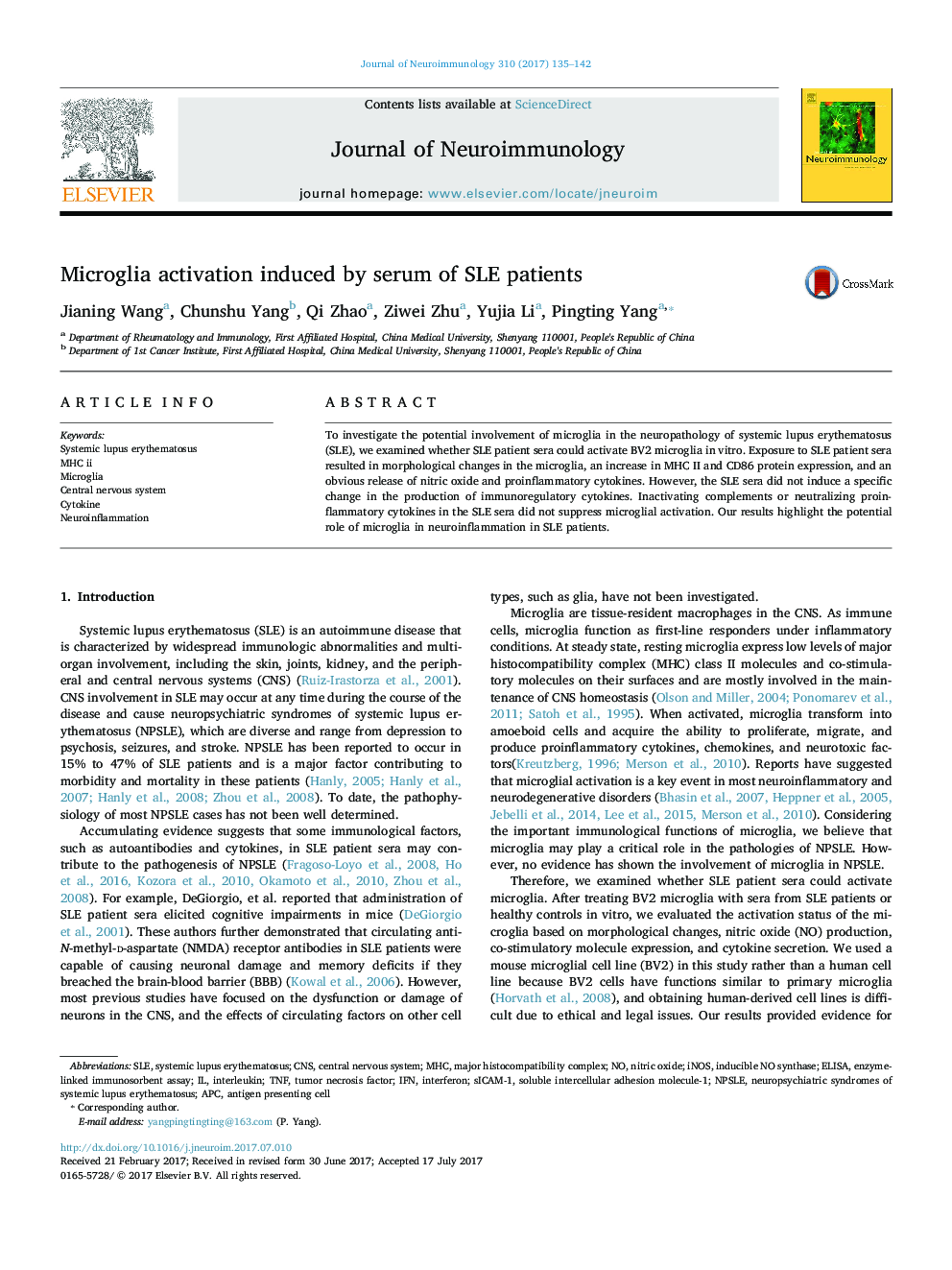 Microglia activation induced by serum of SLE patients