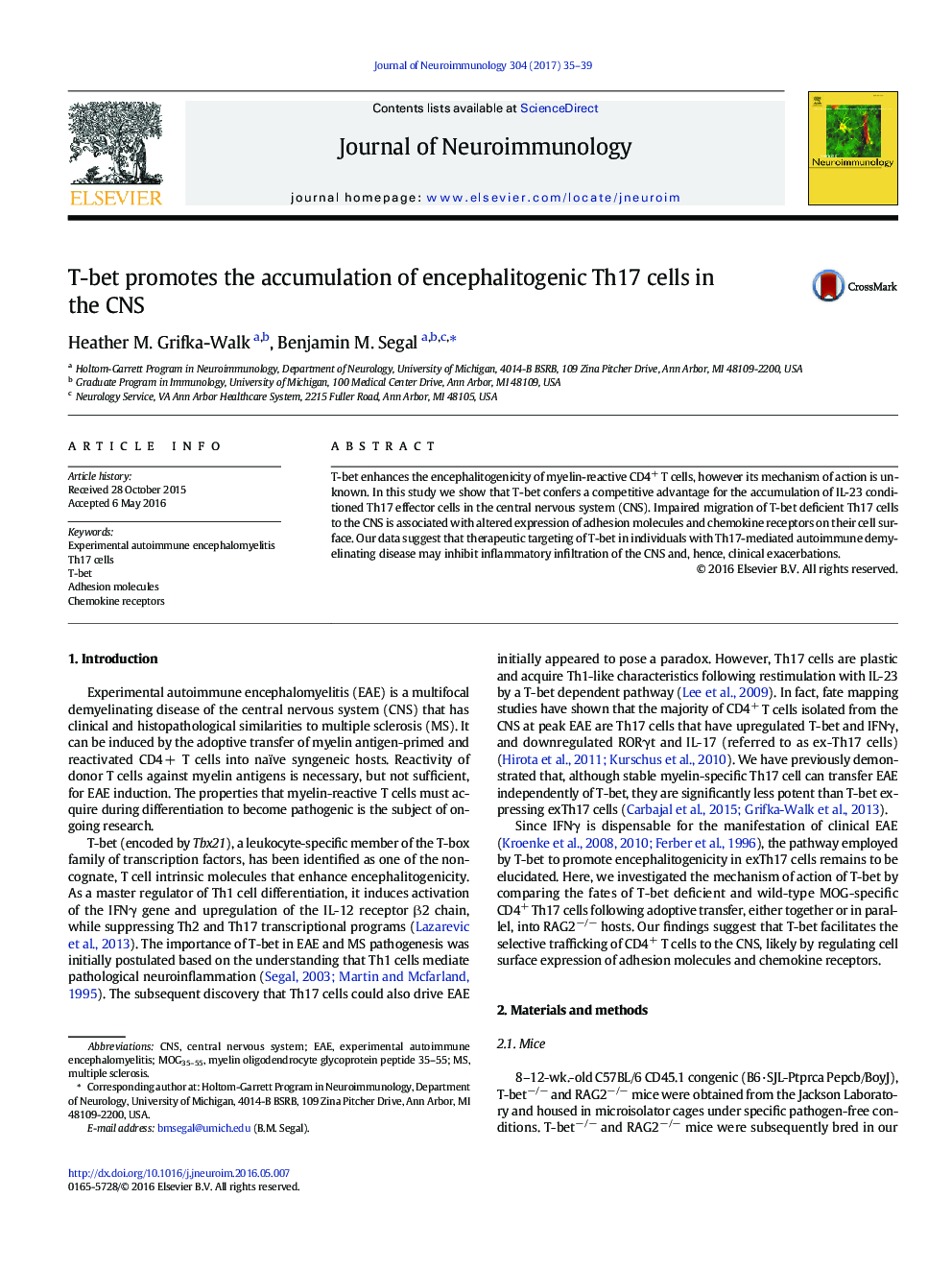 T-bet promotes the accumulation of encephalitogenic Th17 cells in the CNS