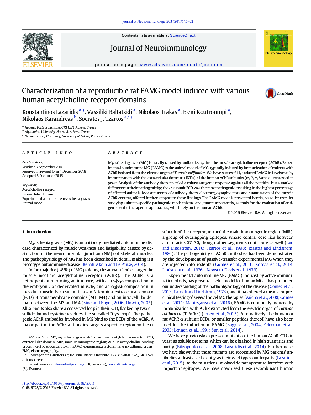 Characterization of a reproducible rat EAMG model induced with various human acetylcholine receptor domains