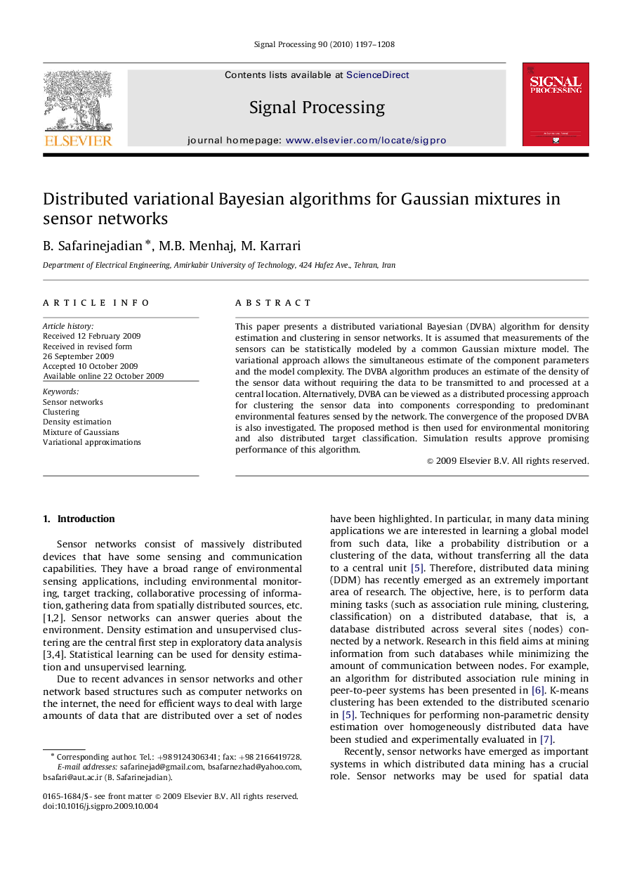 Distributed variational Bayesian algorithms for Gaussian mixtures in sensor networks