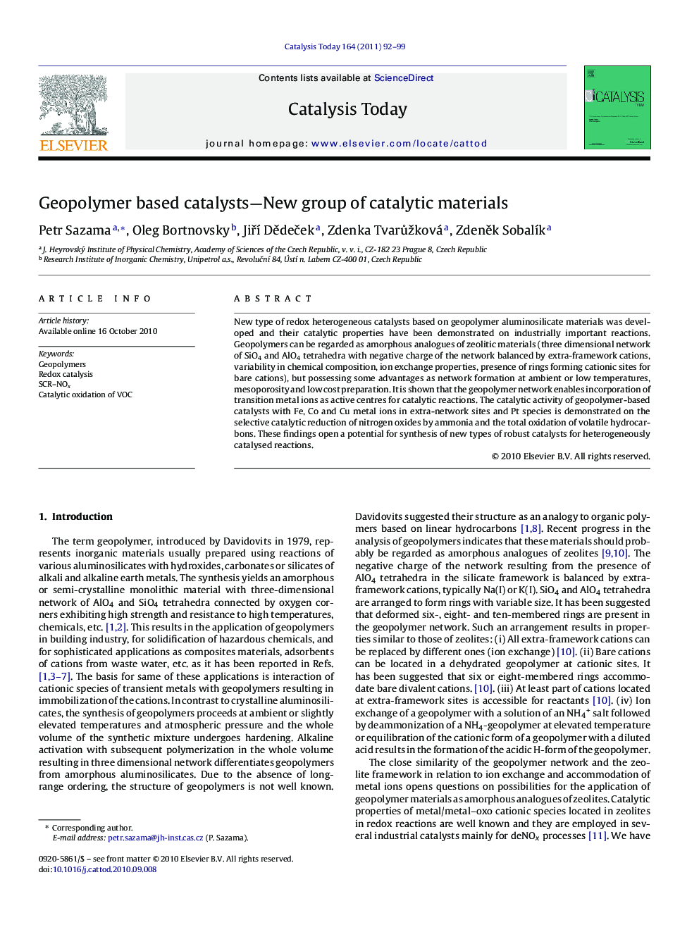 عکس صفحه اول مقاله: Geopolymer based catalysts—New group of catalytic materials Geopolymer based catalysts—New group of catalytic materials